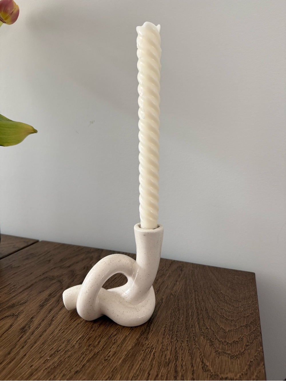Ceramic Sculptural Candle Holder in Speckled Cream - Modern Home Accent